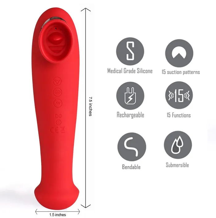 Maia Toys Maia Destiny Red USB Rechargeable Suction Fluttering Tongue Vibrator Wand Vibrators