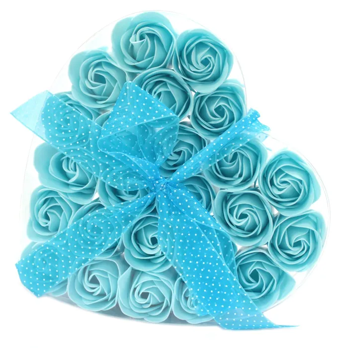 Ancient Wisdom Set of 24 Soap Flower Heart Box Blue Roses Anal