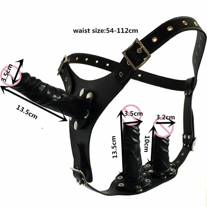 House of Dasein Strap Ons Black Three Dildo Strap Harness Belt Triple Penetration Couples Fetish Female Sex Toys