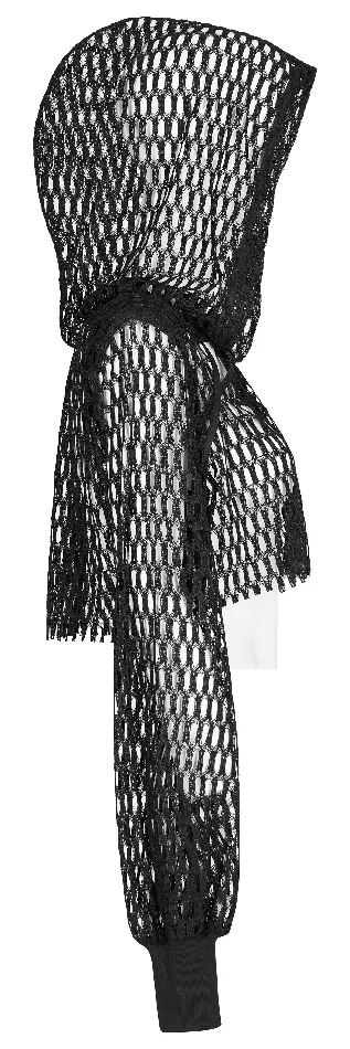 EVEs SECRETS Stylish Trendy Punk Black Mesh Crop Top with Hood Anal