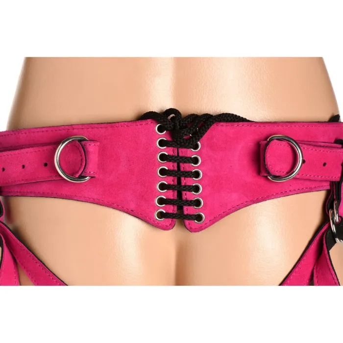 Pink Leather StrapOn Harness in Corset StyleBodice Strap U Female Sex Toys
