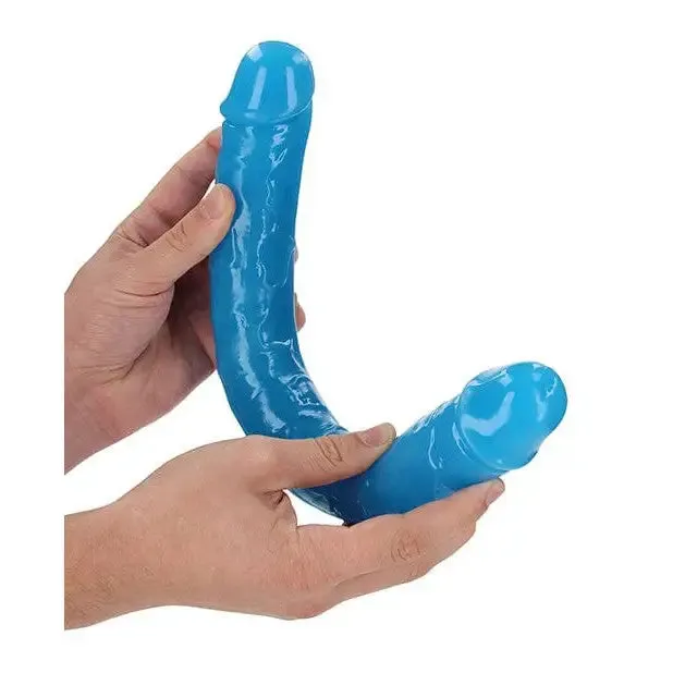 Dildos SHOTS AMERICA RealRock Glow in the Dark Double Dong 15 in DualEnded Dildo Neon Blue