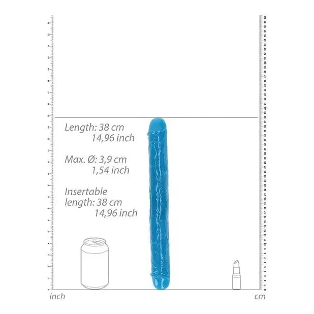 Dildos SHOTS AMERICA RealRock Glow in the Dark Double Dong 15 in DualEnded Dildo Neon Blue