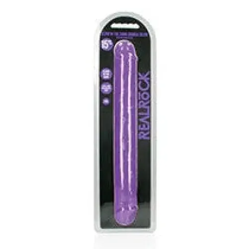 Dildos SHOTS AMERICA RealRock Glow in the Dark Double Dong 15 in DualEnded Dildo Neon Blue