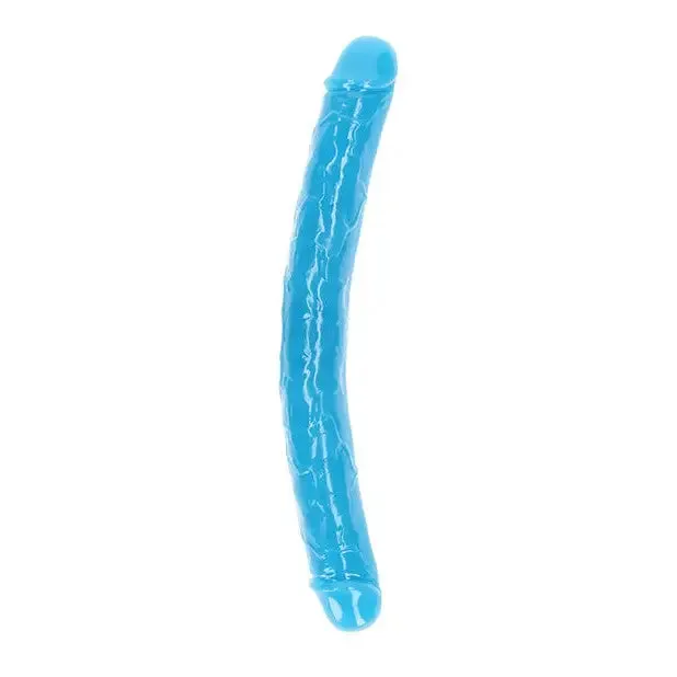Dildos SHOTS AMERICA RealRock Glow in the Dark Double Dong 15 in DualEnded Dildo Neon Blue