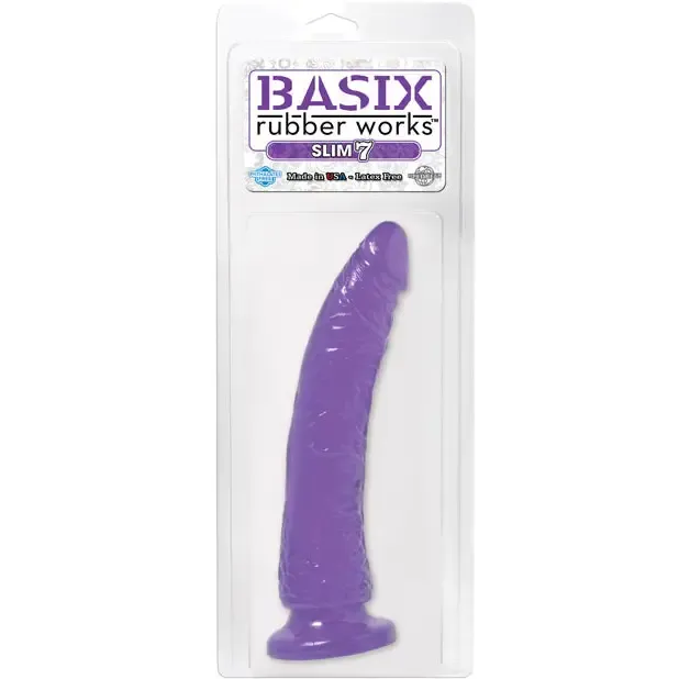 Pipedream Female Sex Toys Basix Rubber Works Slim 7 Dildo with Suction Cup