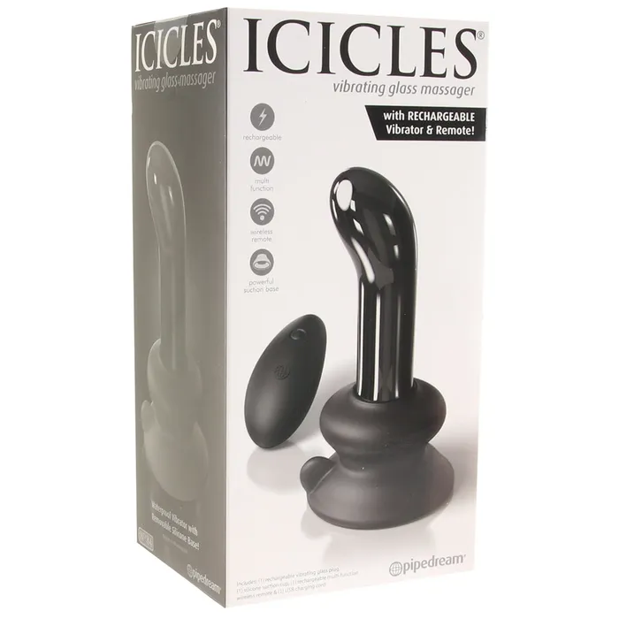 Vibrators Pipedream Icicles No84 Glass GSpot PSpot Vibe in Black Vibrators Pipedream Icicles No84 Glass GSpot PSpot Vibe in Black